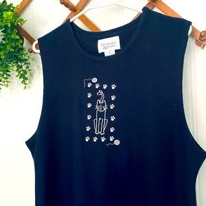Christopher & Banks Cat w/ yarn embroider navy blue & white sleeveless dress XL